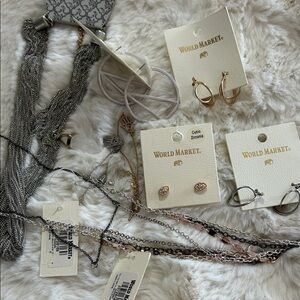 9 Piece Cost Plus World Market Silver and Gold Jewelry Set cz, hamsa, quartz lot